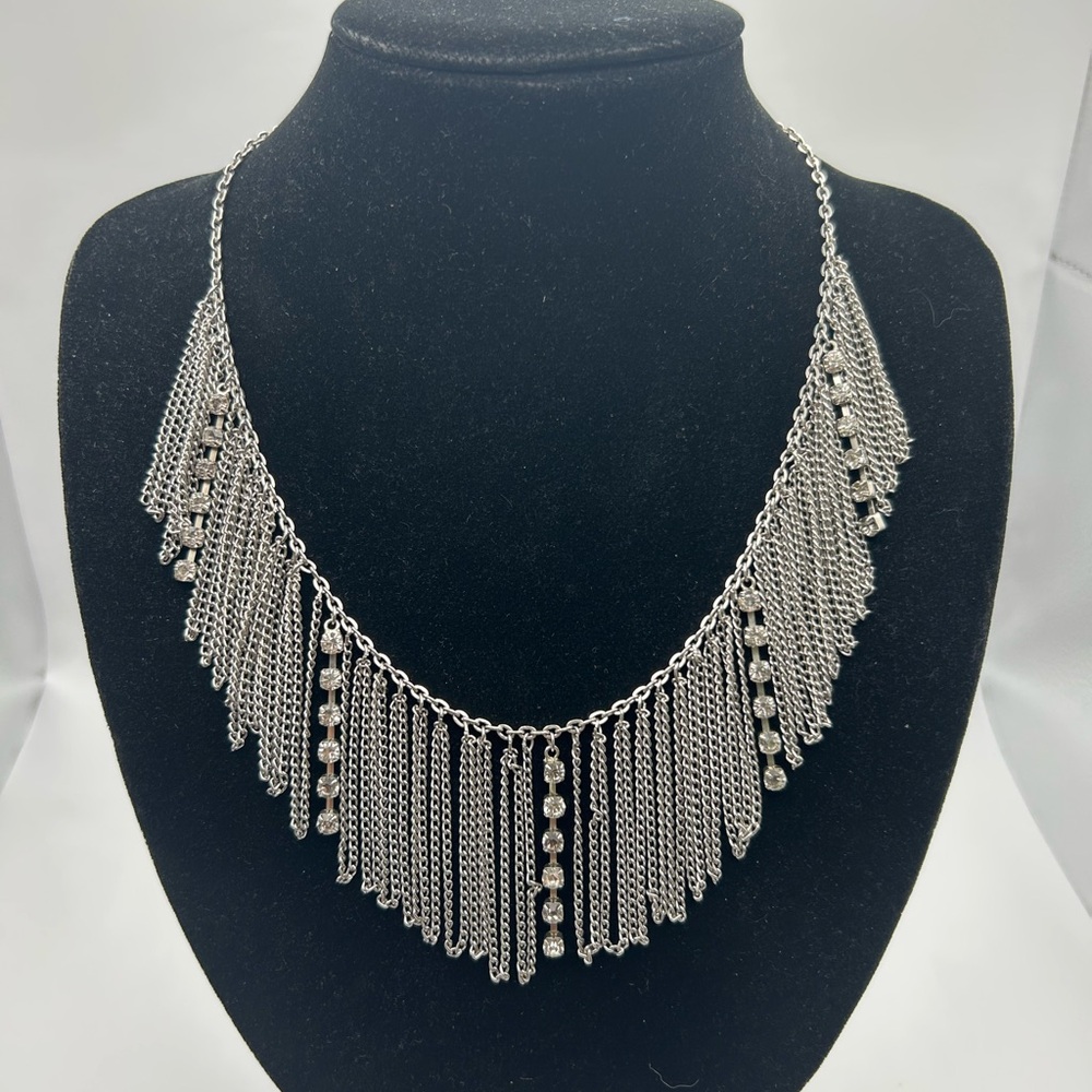 LAST CHANCE Jennifer Lopez (JLO) Simulated Crystal Fringe Necklace Silver Tone